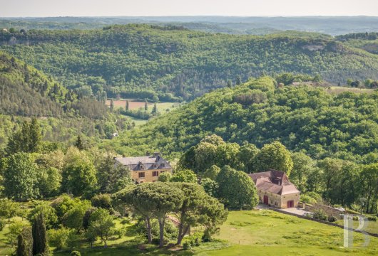 aquitaine - En Périgord noir, face à un panorama exaltant, un domaine de 38 ha de collines boisées et de pacages, entourant un château de la fin du 17e s. et ses dépendances